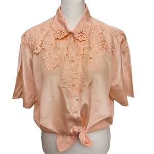 Voir Vintage Lace Appliqué Button Down Shirt